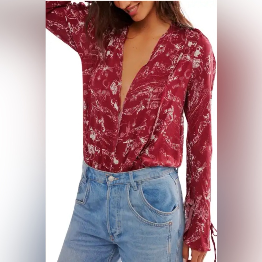 Free People-Everything’s Rosy RARE Western Bodysuit